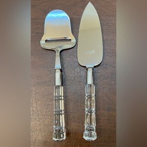 Vintage Cake Knife and Cheese Slicer set with Clear Acrylic Handles.